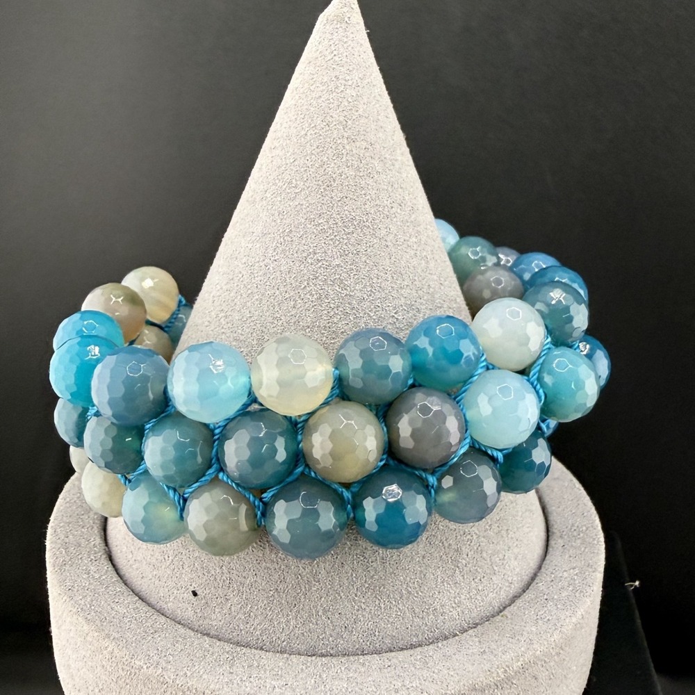 Vintage Anthology Beaded Bracelet Blue Glass Boho Toggle 8in